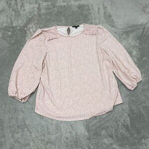 Adrianna Papell XL Polka Dot Blouse Keyhole Back Elastic Sleeves a0148